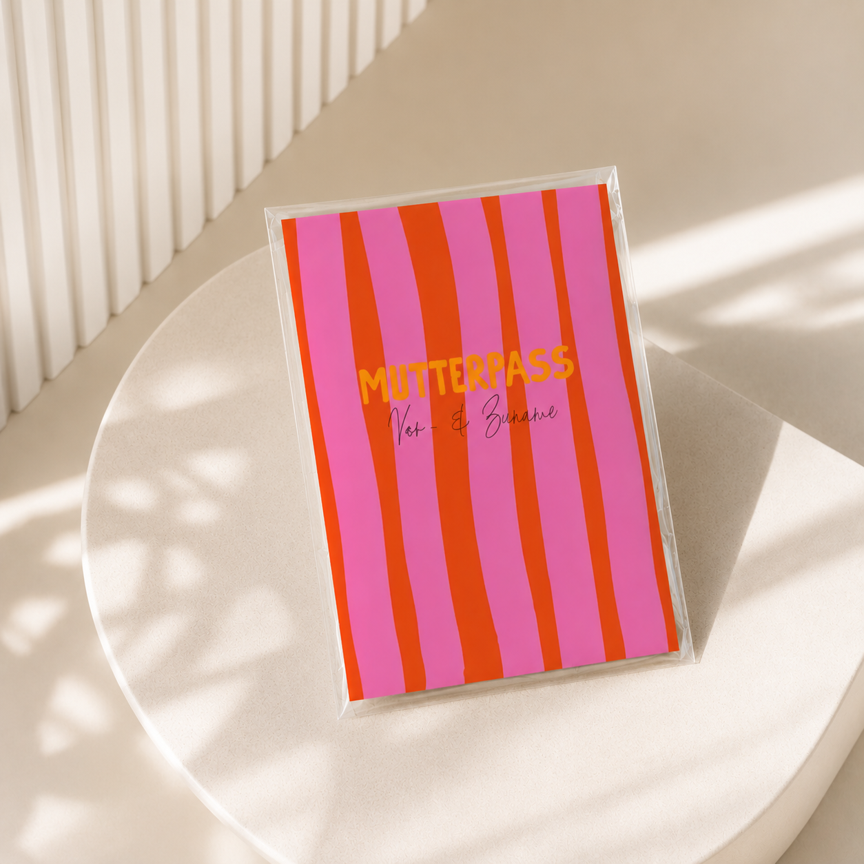 MUTTERPASSHÜLLE - Gestreift pink rot orange personalisiert