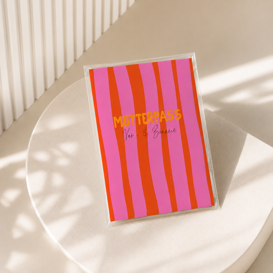 MUTTERPASSHÜLLE - Gestreift pink rot orange personalisiert