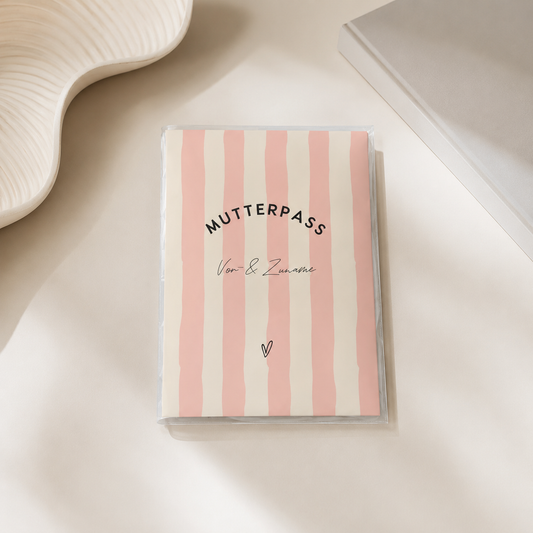 MUTTERPASSHÜLLE - Gestreift rosa beige personalisiert