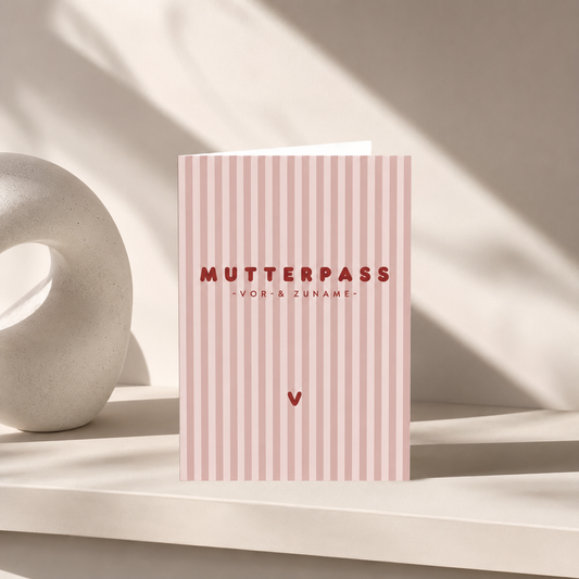 MUTTERPASSHÜLLE - Gestreift rosa personalisiert