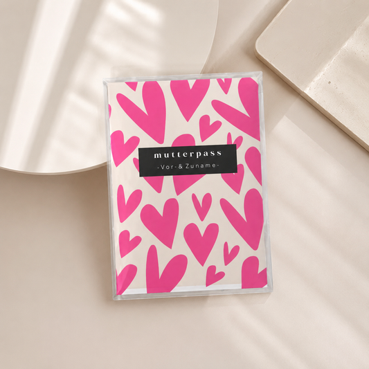 MUTTERPASSHÜLLE - Herzen pink beige personalisiert
