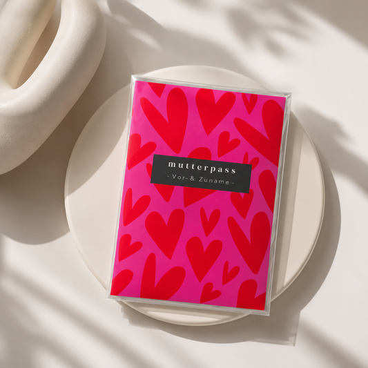 MUTTERPASSHÜLLE - Herzen rot pink personalisiert