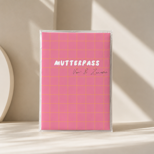 MUTTERPASSHÜLLE - Karo rosa orange personalisiert