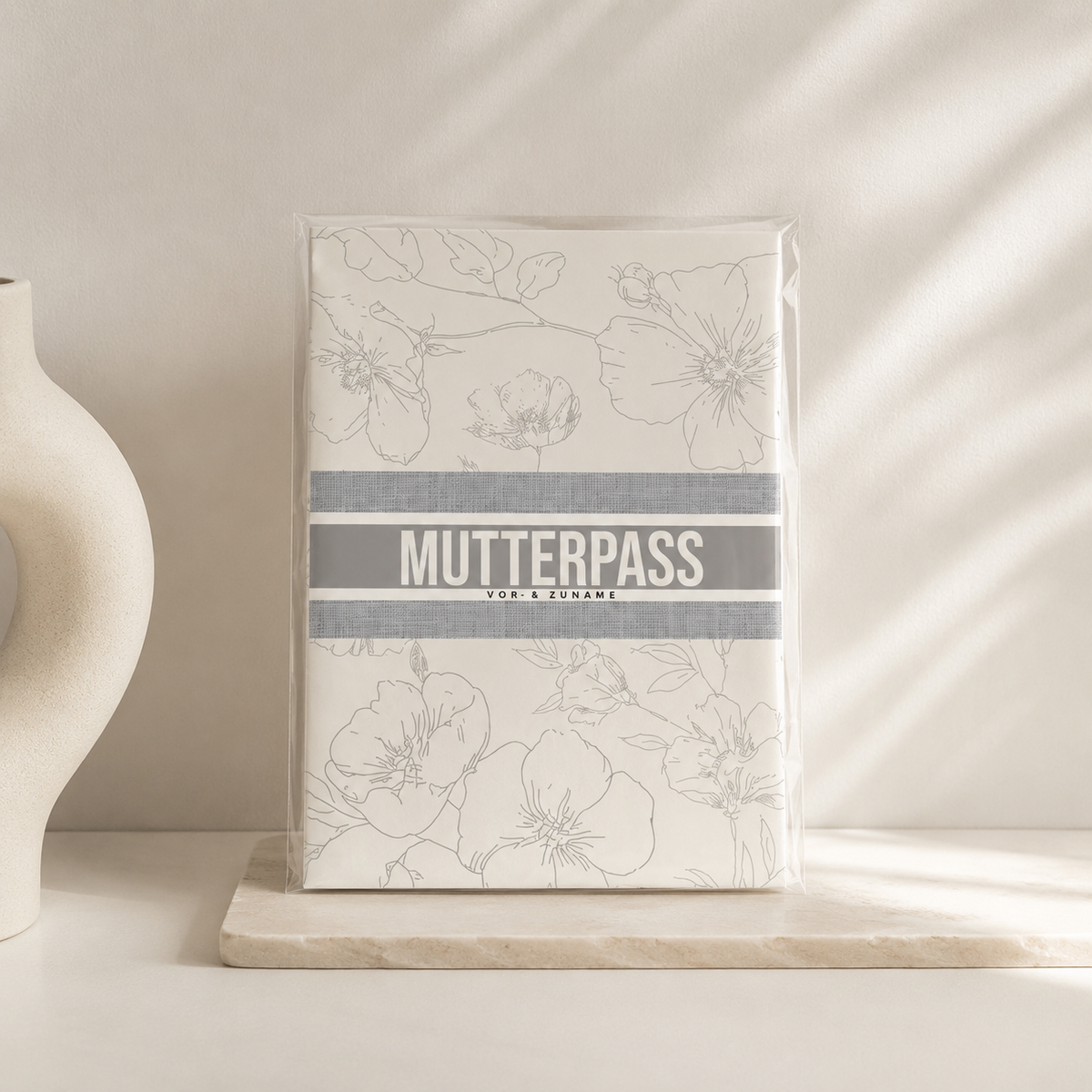 MUTTERPASSHÜLLE - Luxury floral grau personalisiert