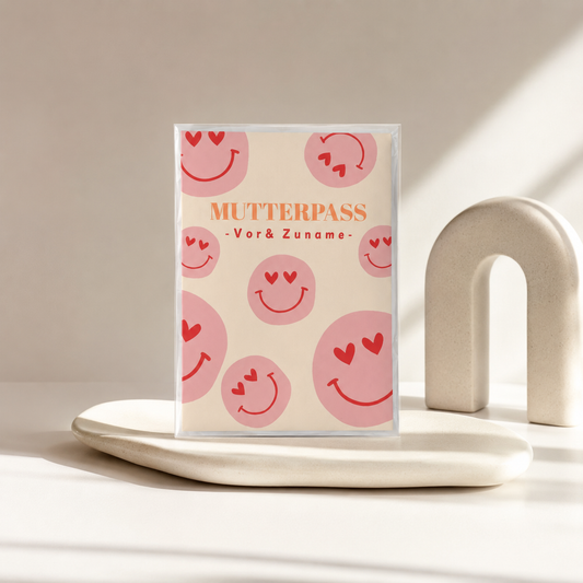 MUTTERPASSHÜLLE - Smileys herzen rosa beige personalisiert