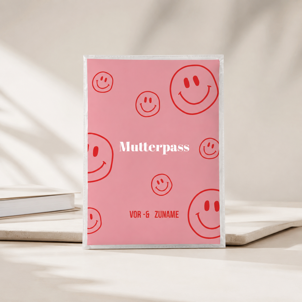 MUTTERPASSHÜLLE - Smileys rosa rot personalisiert