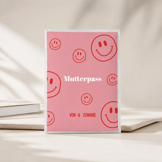 MUTTERPASSHÜLLE - Smileys rosa rot personalisiert