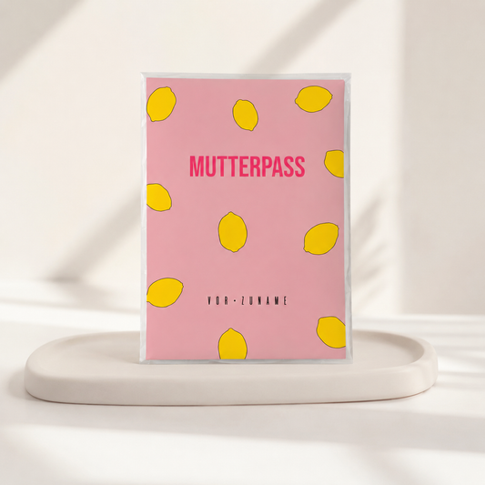 MUTTERPASSHÜLLE - Zitronen klein rosa personalisiert