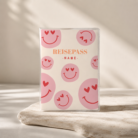Reisepasshülle - Smiley rosa Herzen personalisiert