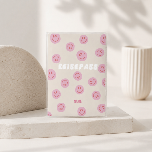 Reisepasshülle - Smileys rosa beige personalisiert