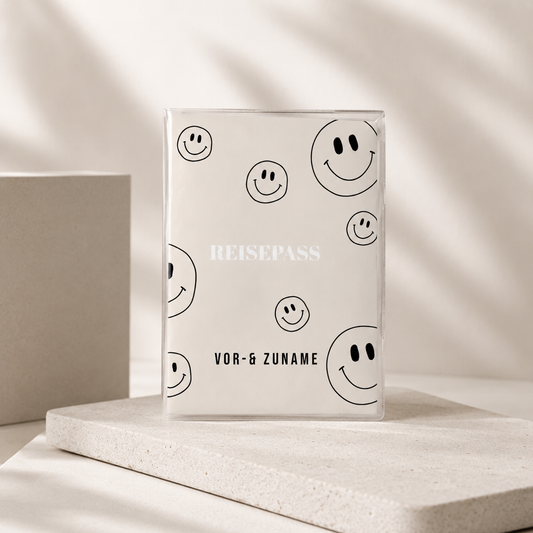 Reisepasshülle - Smileys schwarz beige personalisiert