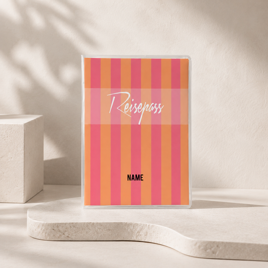 Reisepasshülle - Gestreift pink orange personalisiert