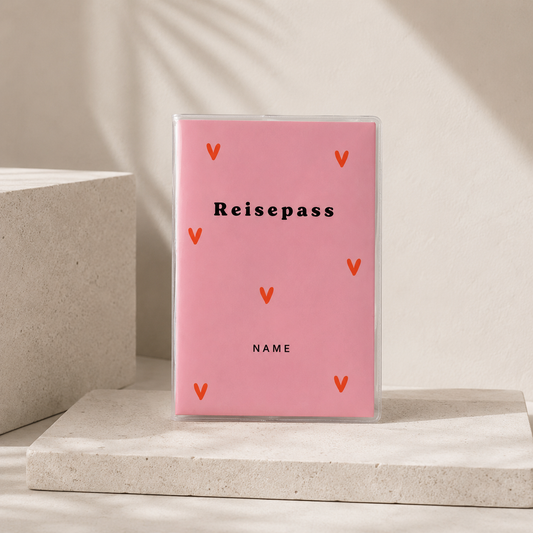 Reisepasshülle - Herzen rot personalisiert