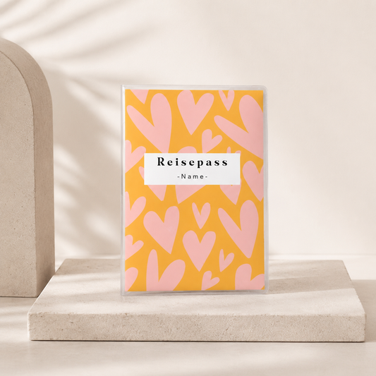 Reisepasshülle - Herzen rosa orange personalisiert