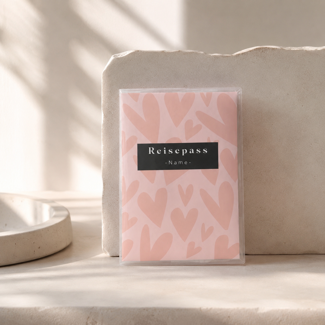 Reisepasshülle - Herzen rosa personalisiert