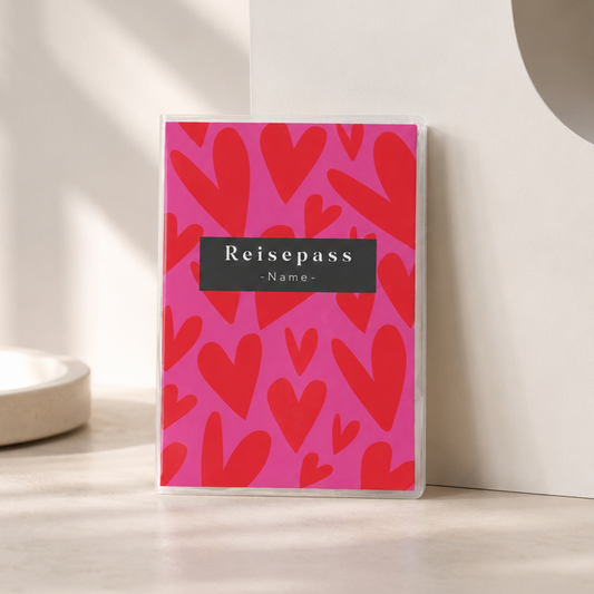 Reisepasshülle - Herzen pink rot personalisiert