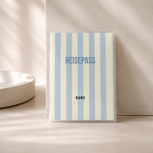 Reisepasshülle - Gestreift blau creme personalisiert