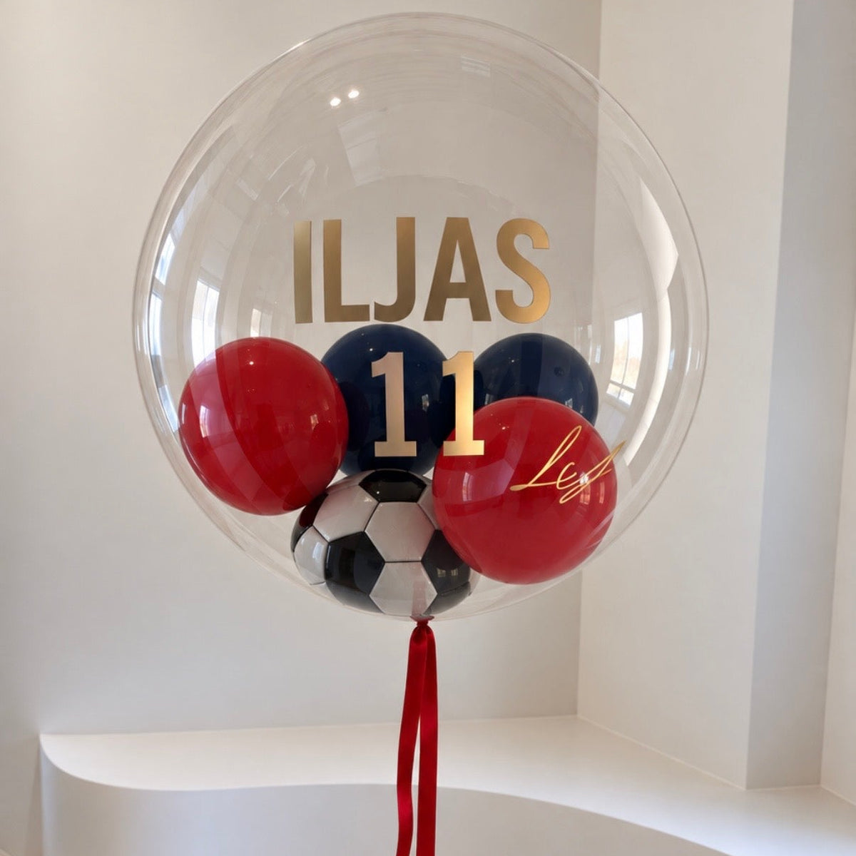 XL Ballon personalisiert - Fussball rot blau