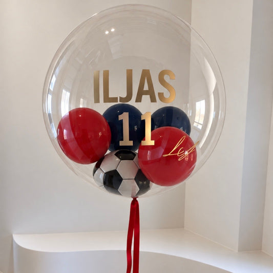 XL Ballon personalisiert - Fussball rot blau