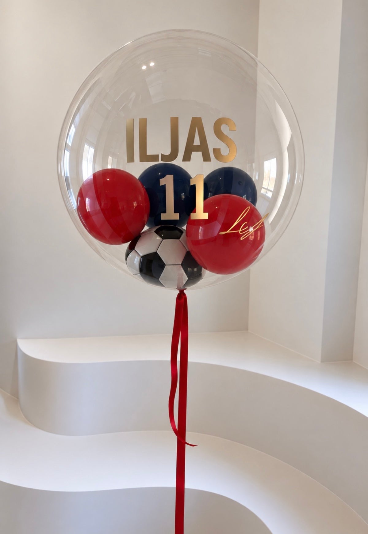 XL Ballon personalisiert - Fussball rot blau