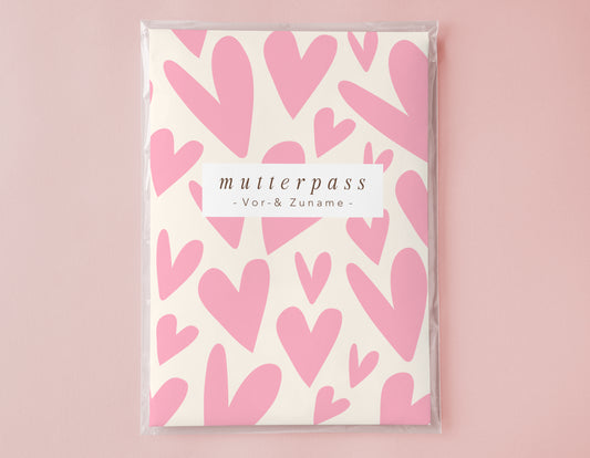 MUTTERPASSHÜLLE - Herzen rosa creme personalisiert