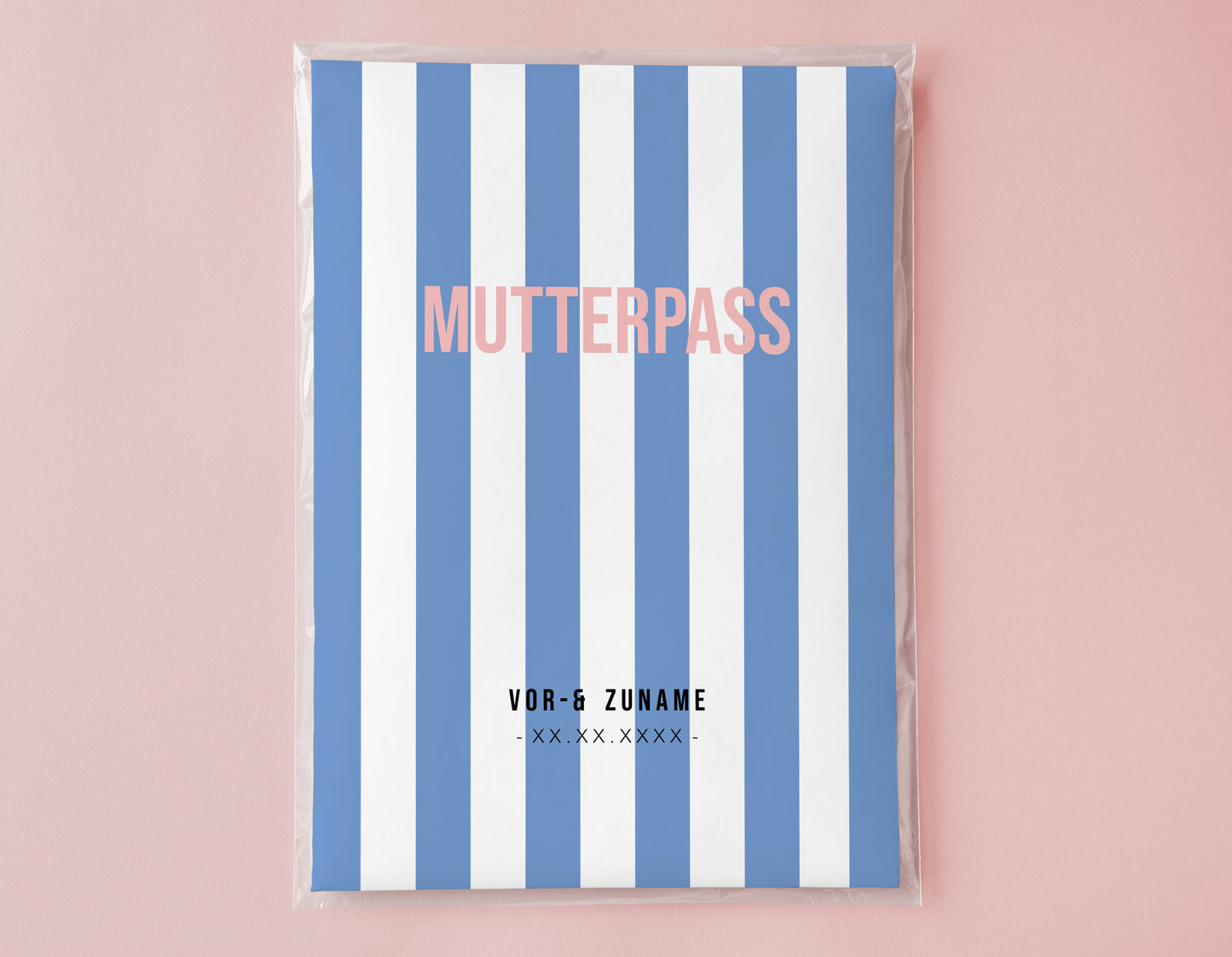 MUTTERPASSHÜLLE - Gestreift blau weiss personalisiert
