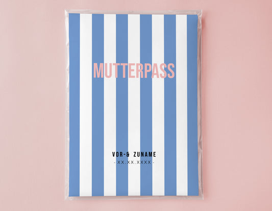 MUTTERPASSHÜLLE - Gestreift blau weiss personalisiert
