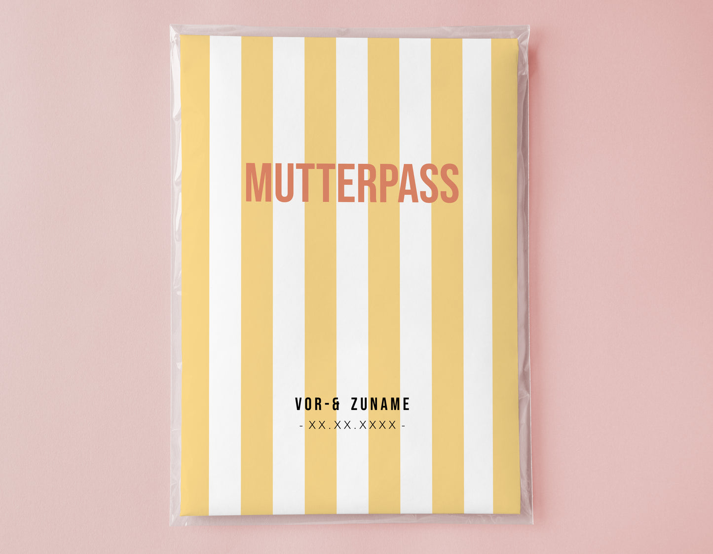 MUTTERPASSHÜLLE - Gestreift gelb weiss personalisiert