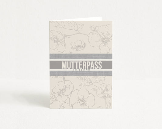 MUTTERPASSHÜLLE - Luxury floral grau personalisiert