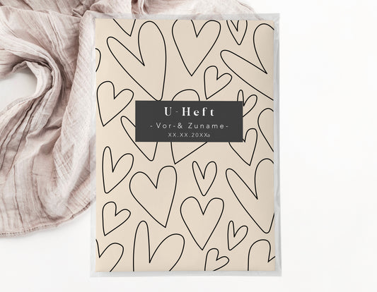 U-Heft & Impfpasshülle - Herzen schwarz beige / 2