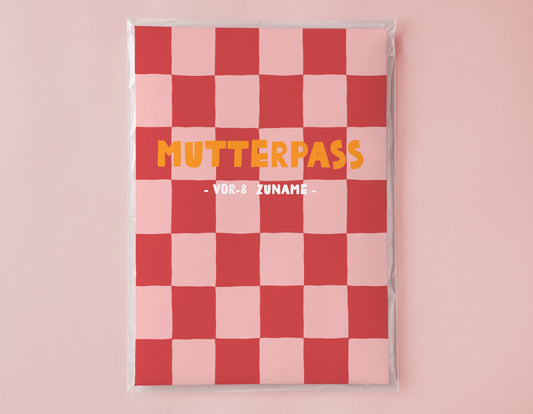 MUTTERPASSHÜLLE - Karo rosa rot personalisiert
