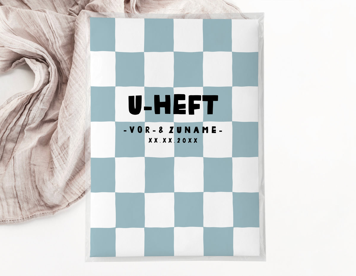 U-Heft & Impfpasshülle - Karo rauchblau weiss