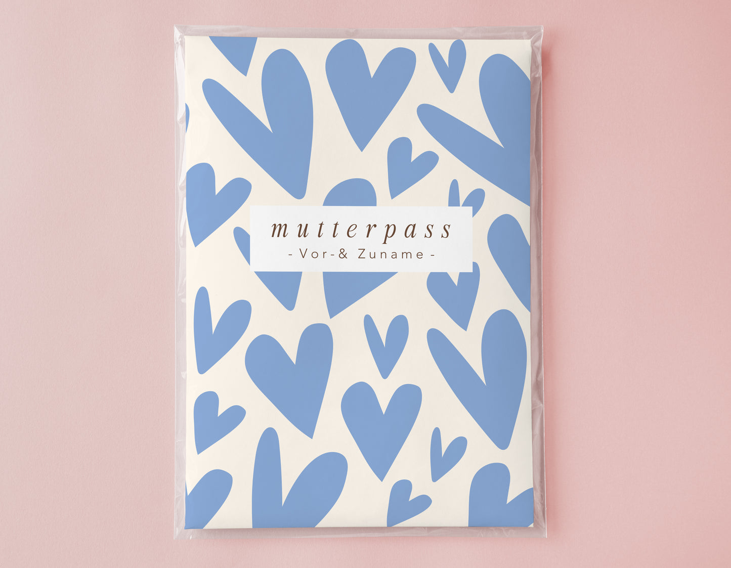 MUTTERPASSHÜLLE - Herzen blau creme personalisiert