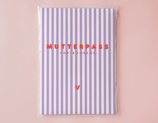 MUTTERPASSHÜLLE - Gestreift lila rosa personalisiert