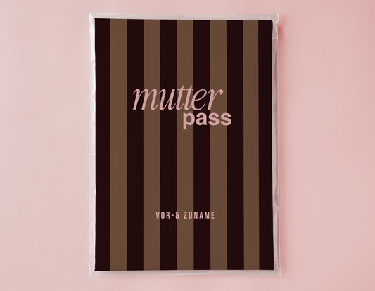 MUTTERPASSHÜLLE - Gestreift braun personalisiert
