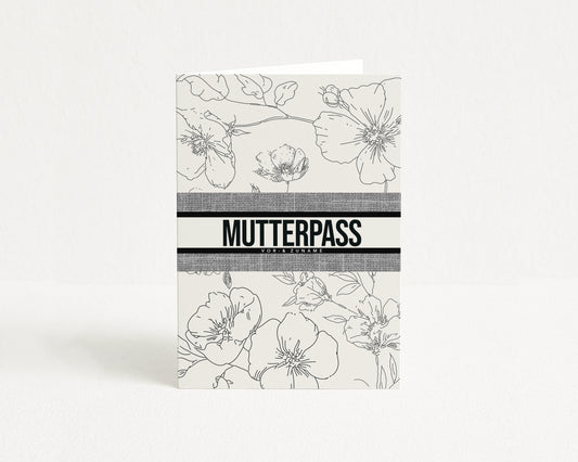 MUTTERPASSHÜLLE - Luxury floral schwarz personalisiert