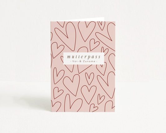 MUTTERPASSHÜLLE - Herzen rot rosa personalisiert