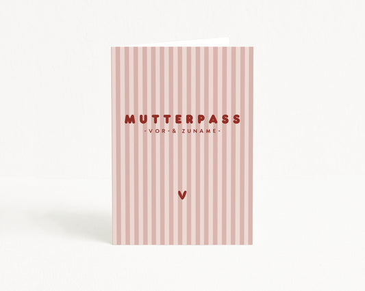 MUTTERPASSHÜLLE - Gestreift rosa personalisiert