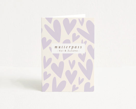 MUTTERPASSHÜLLE - Herzen lila creme personalisiert
