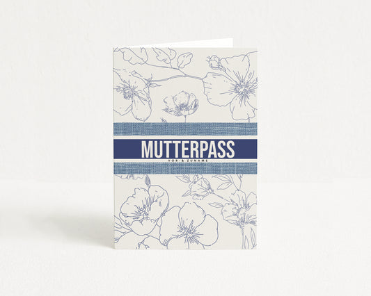 MUTTERPASSHÜLLE - Luxury floral blau personalisiert