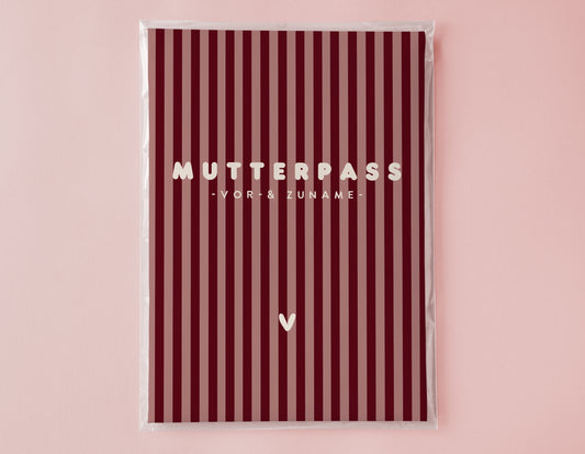 MUTTERPASSHÜLLE - Gestreift rosa bordeaux personalisiert