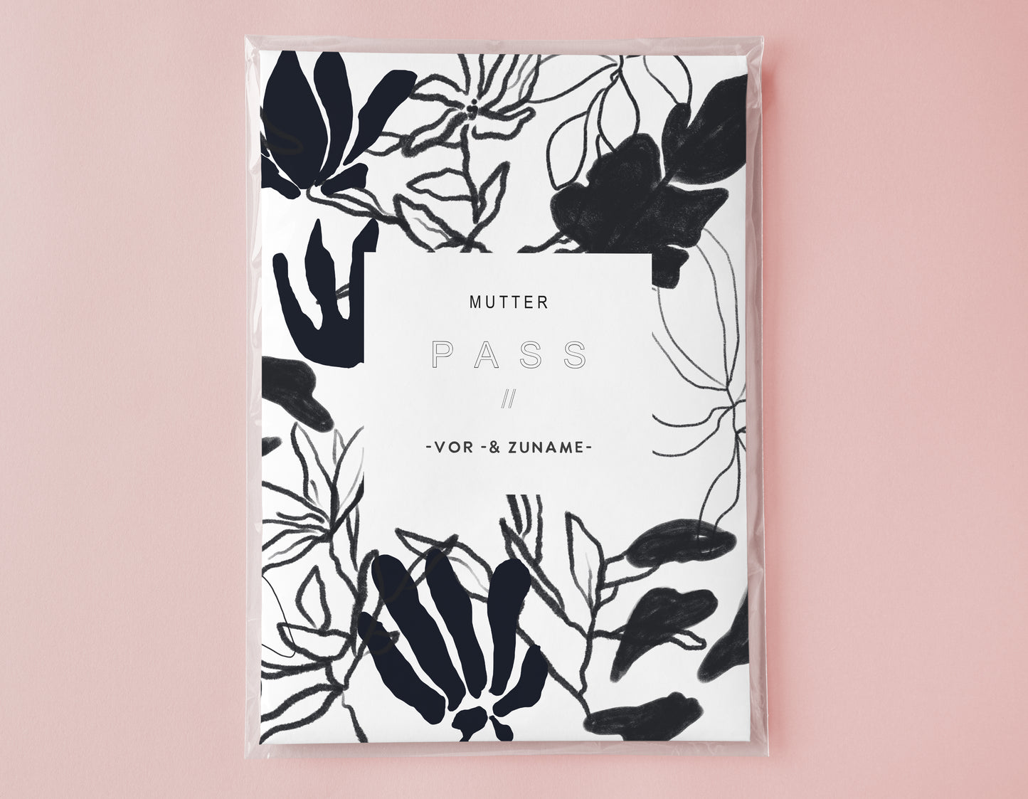MUTTERPASSHÜLLE - Floral schwarz weiss personalisiert