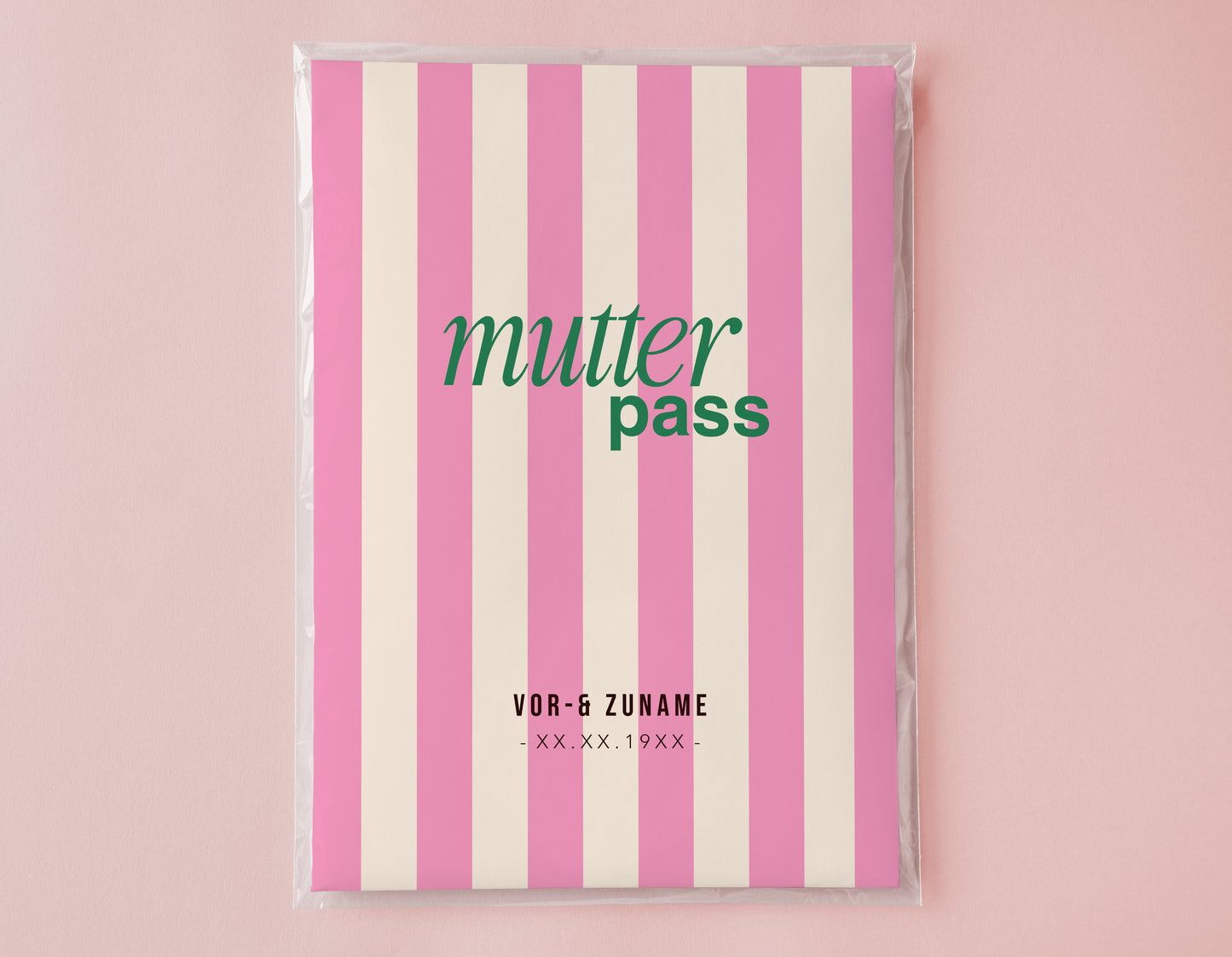 MUTTERPASSHÜLLE - Gestreift pink creme personalisiert