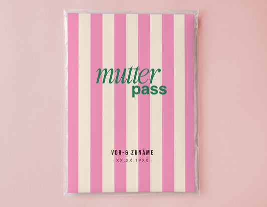 MUTTERPASSHÜLLE - Gestreift pink creme personalisiert