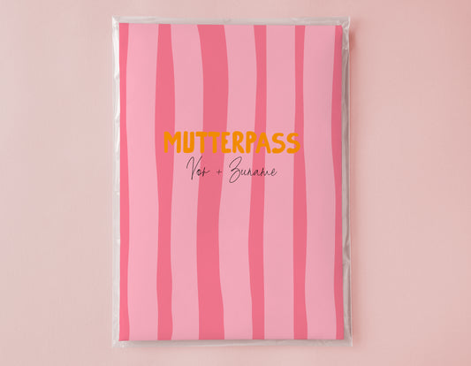 MUTTERPASSHÜLLE - Gestreift rosa pink personalisiert