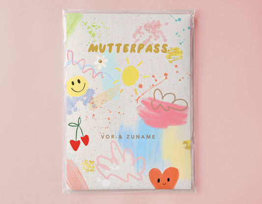 MUTTERPASSHÜLLE - Bunte Malerei 2 personalisiert