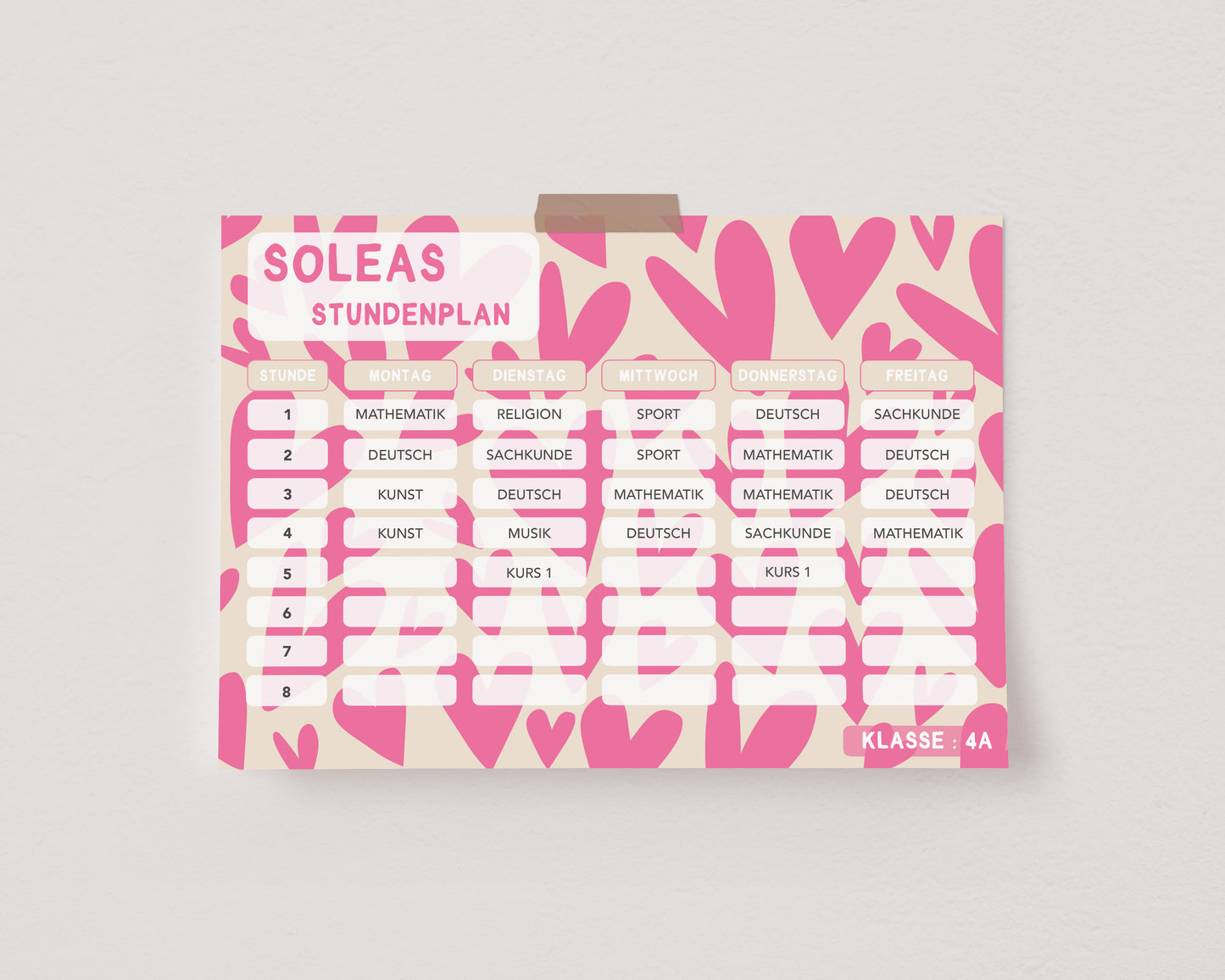 Stundenplan - Herzen pink