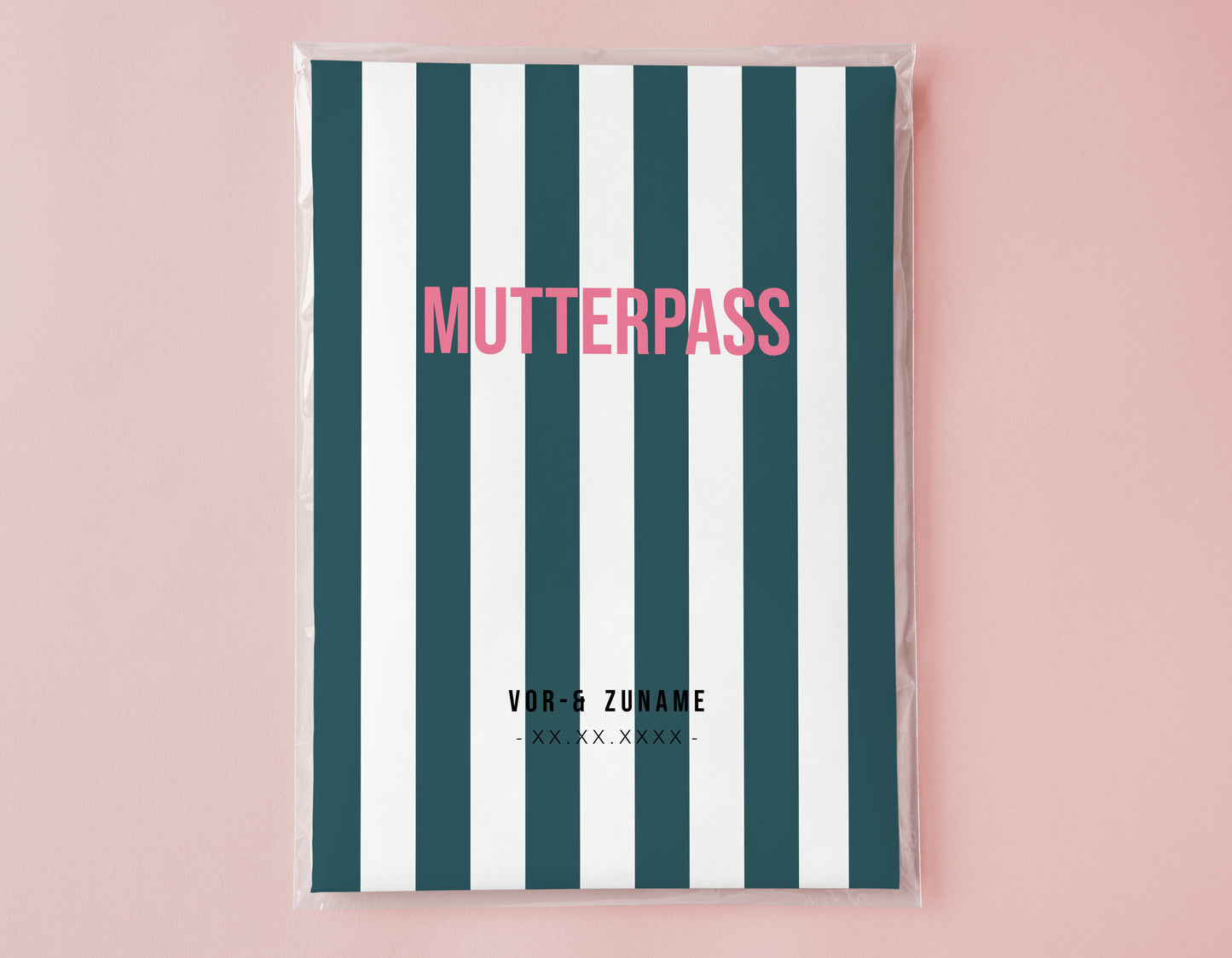 MUTTERPASSHÜLLE - Gestreift grün weiss personalisiert