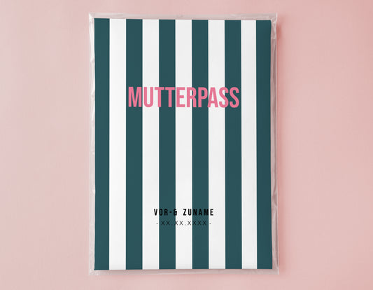 MUTTERPASSHÜLLE - Gestreift grün weiss personalisiert