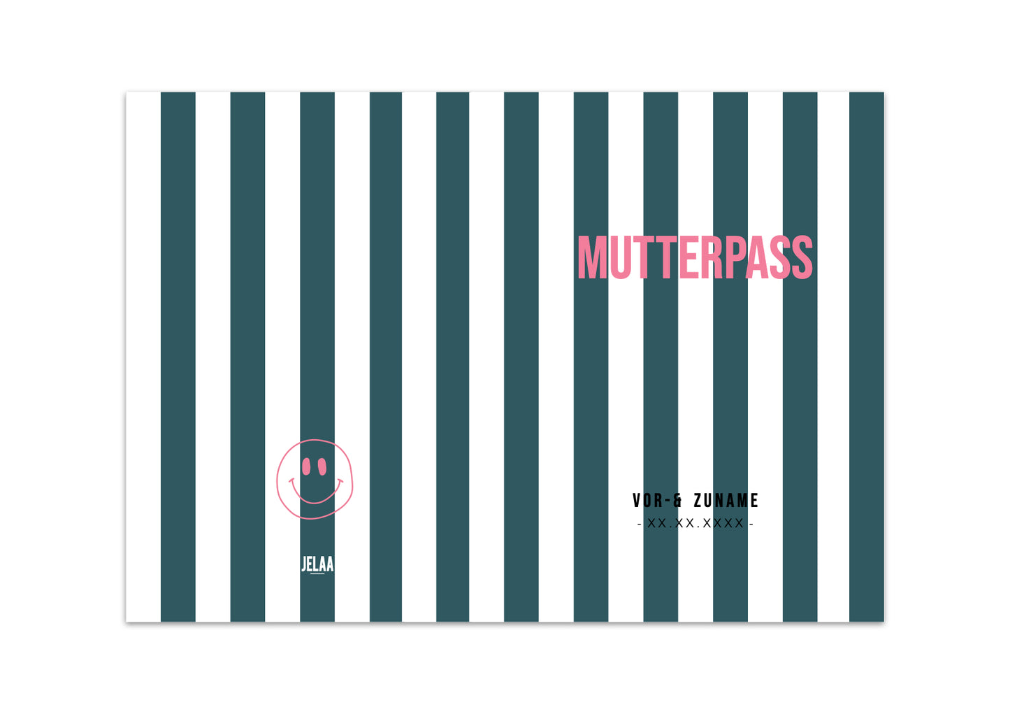 MUTTERPASSHÜLLE - Gestreift grün weiss personalisiert
